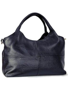 Blue Vegan Leather Satchel Handbag Shoulder Strap Crossbody Work Tote Purse
